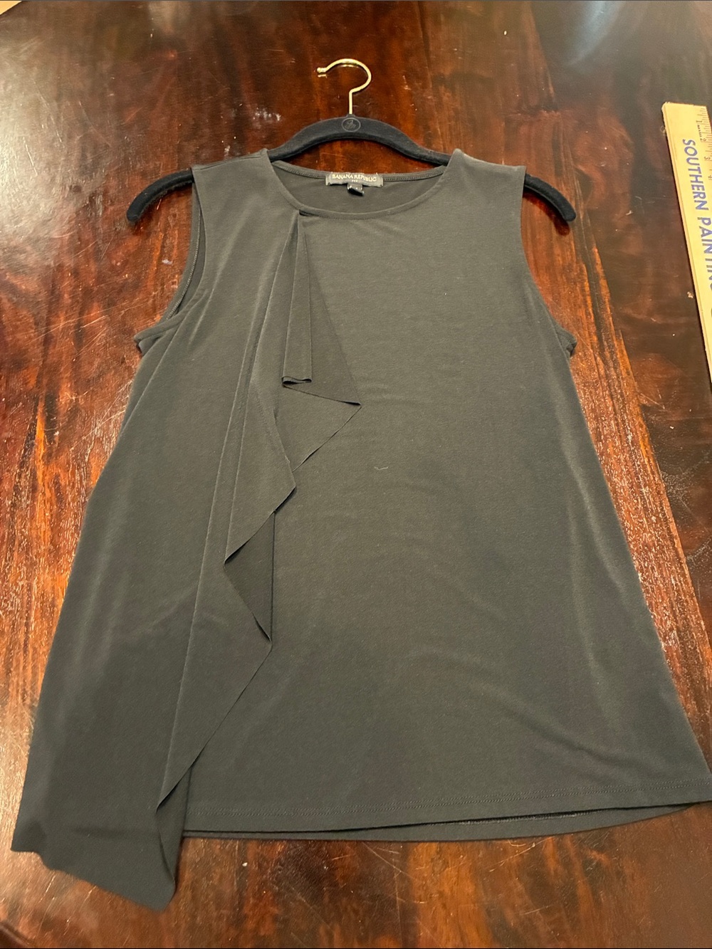 Banana Republic Black Sleeveless Ruffle-Accent Tank